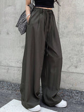 DAZY Women's Solid Color Drawstring Waist Wide-Leg Casual Pants